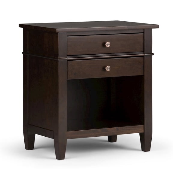 Simpli Home Carlton 24 inch Wide Solid Wood Bedside Table in Brunette Brown