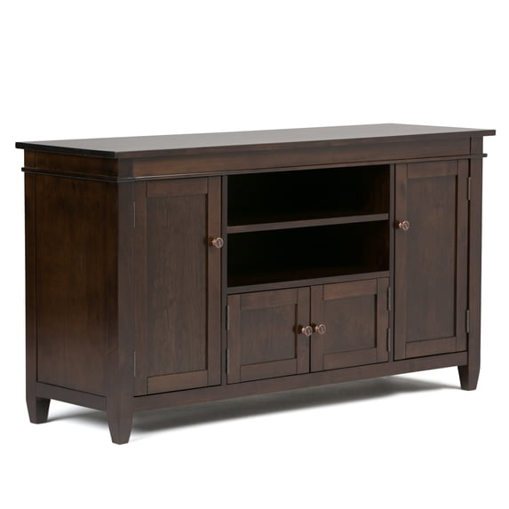 Simpli Home Carlton 54 inch Wide Solid Wood Transitional TV Stand in Tobacco Brown For TVs up to 60 inches