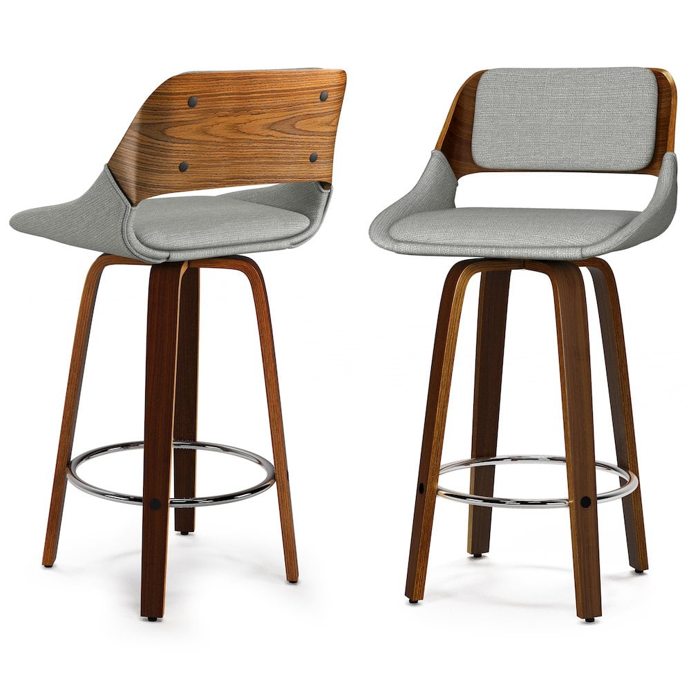 Carly Gray Upholstered Swivel Counter Stool with Walnut Back