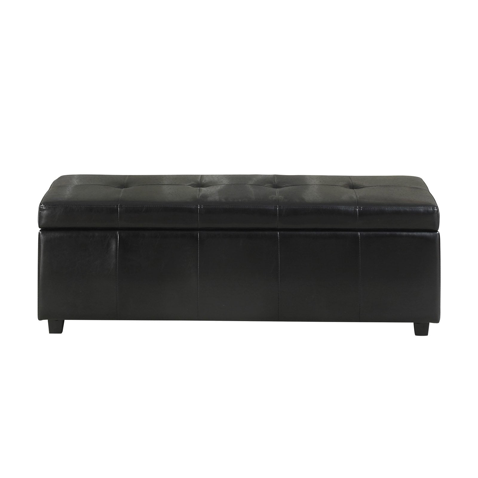 Midnight Black Bonded Leather Tufted Storage Ottoman Bench