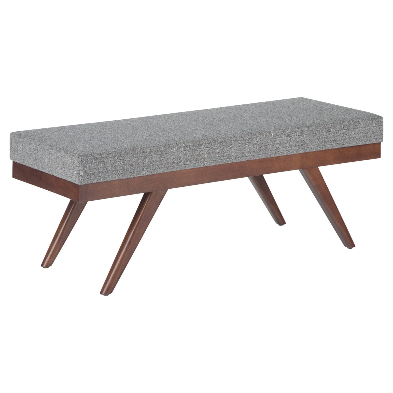 Pebble Grey Tweed Mid-Century Modern Footstool with Wood Legs