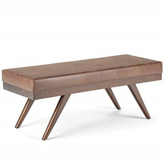Simpli Home Chanelle 48 in. W Rectangle Ottoman Bench in Distressed Umber Brown Faux Leather
