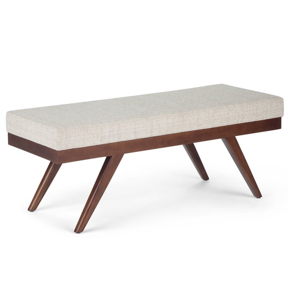 Chanelle 48 inch Wide Mid Century Modern Rectangle Ottoman Bench in Platinum Tweed Look Fabric