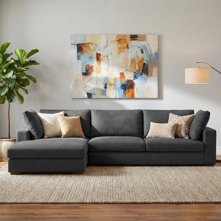 Simpli Home Charlie Left-Facing Sectional in Tightly Woven Performance Fabric