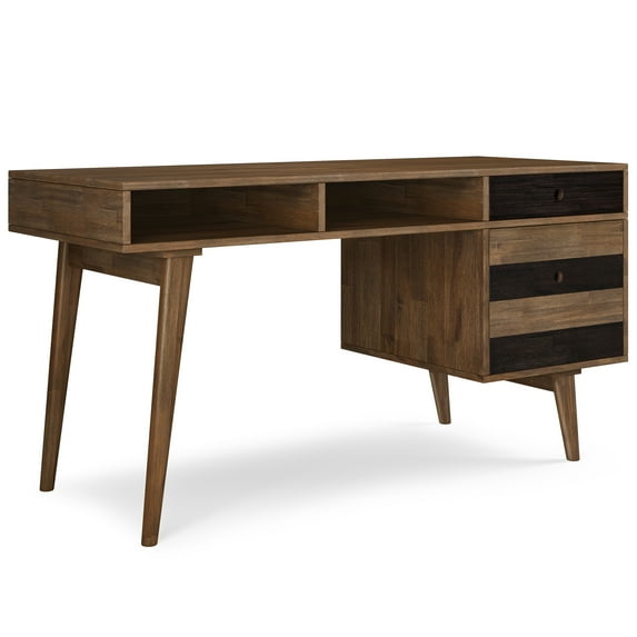 Simpli Home Clarkson SOLID ACACIA WOOD Contemporary 60 inch Wide Desk with side drawers in Rustic Natural Aged Brown