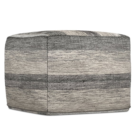 Simpli Home Clay 18 inch Wide Boho Square Pouf in Grey Melange Cotton