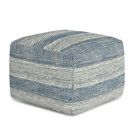 Simpli Home - Clay Square Pouf - Patterened Teal Melange