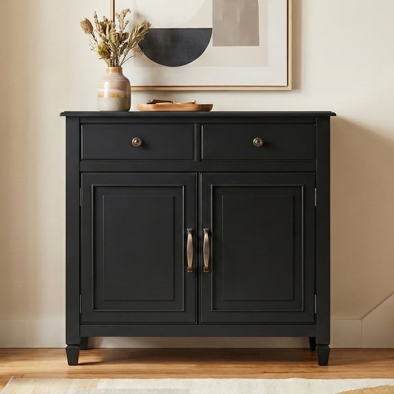 Simpli Home Connaught 40 inch Wide Solid Wood Traditional Entryway Storage Cabinet in Black