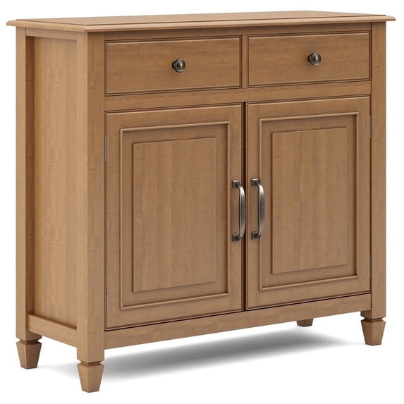Simpli Home Connaught 40 inch Wide Solid Wood Traditional Entryway Storage Cabinet in Light Golden Brown