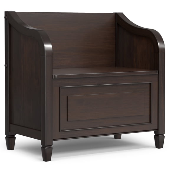 Simpli Home Connaught SOLID WOOD 30 inch Wide Traditional Small Entryway Storage Bench in Chestnut Brown