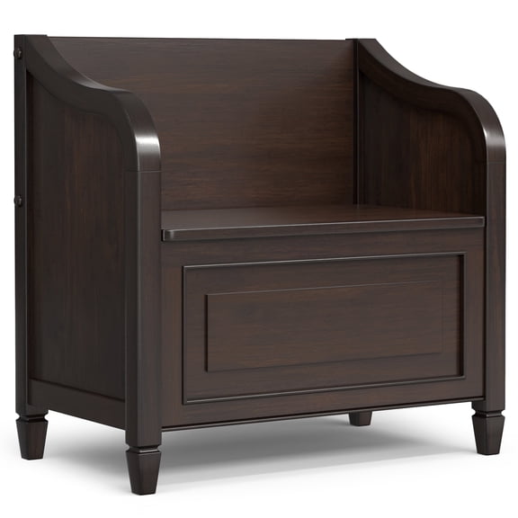Simpli Home Connaught 30 inch Wide Solid Wood Small Entryway Storage Bench in Chestnut Brown