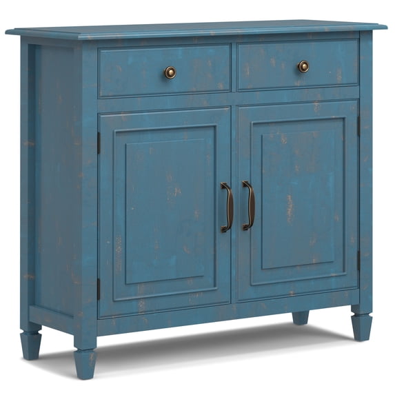 Simpli Home Connaught 40 inch Wide Solid Wood Traditional Entryway Storage Cabinet in Distressed Coastal Blue