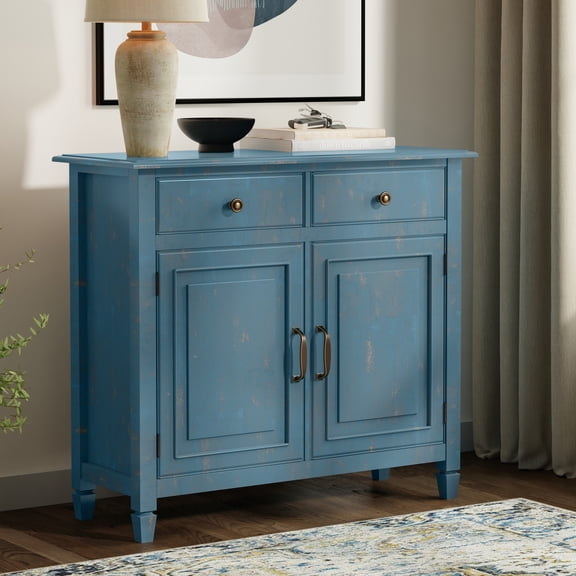 Simpli Home Connaught 40 inch Wide Solid Wood Traditional Entryway Storage Cabinet in Distressed Coastal Blue