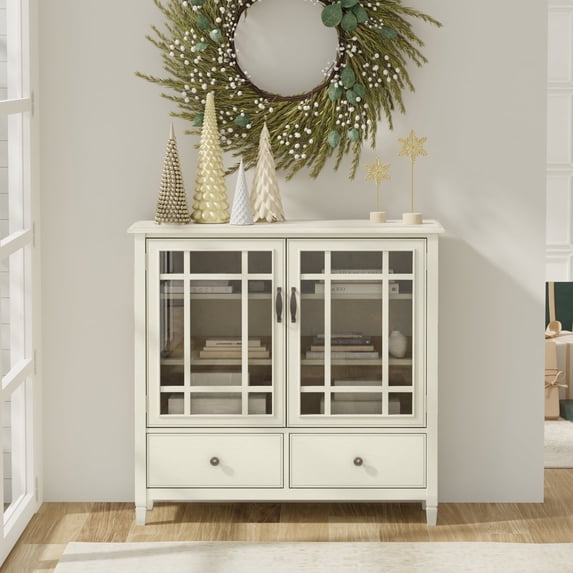 Simpli Home Connaught SOLID WOOD 46 inch Wide Traditional Tall Storage Cabinet in Antique White