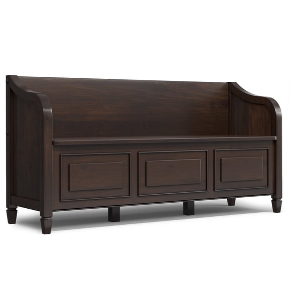 Simpli Home Connaught 56 inch Wide Solid Wood Wide Entryway Storage Bench in Chestnut Brown