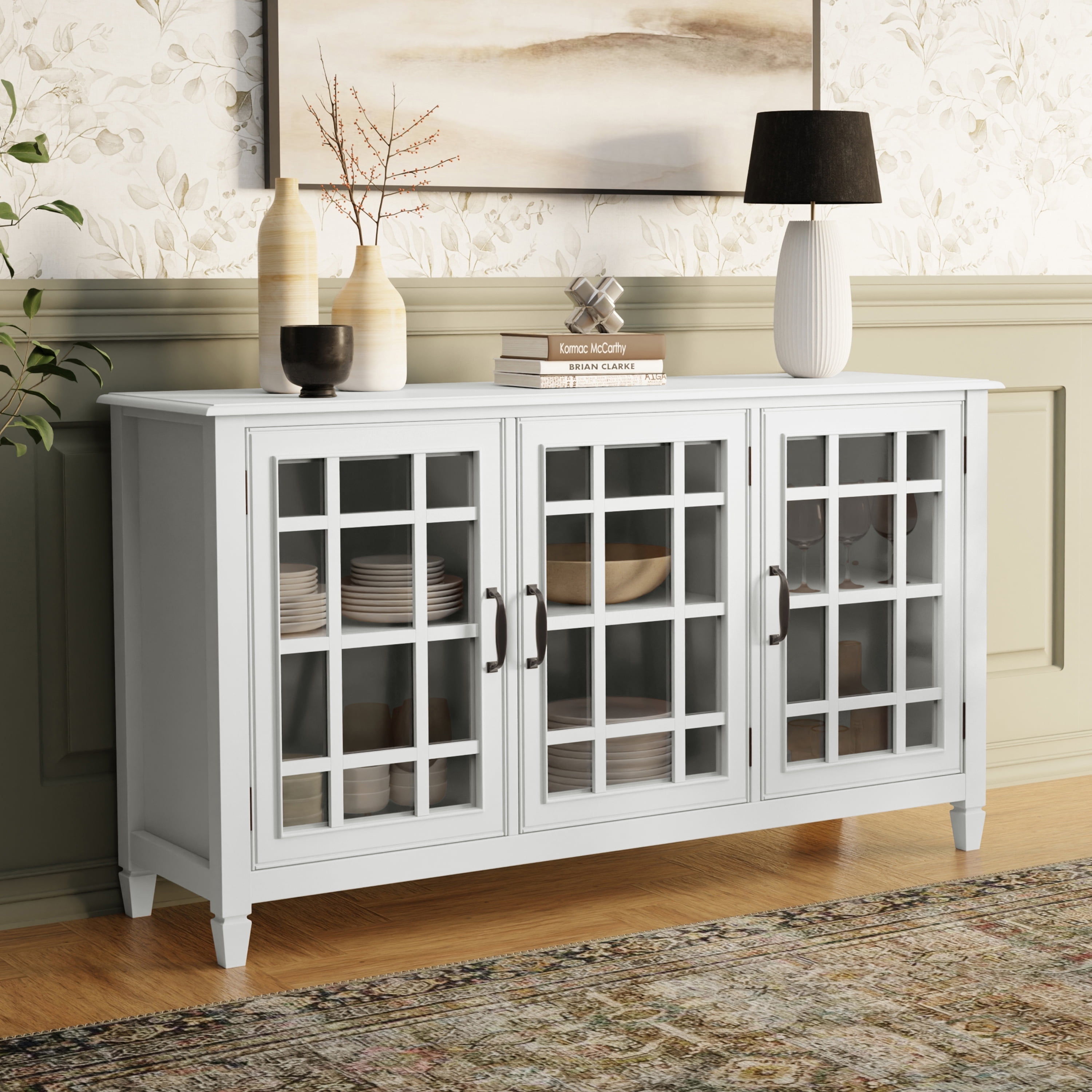 Connaught SOLID WOOD 60 inch Wide Traditional Storage Cabinet Buffet in White