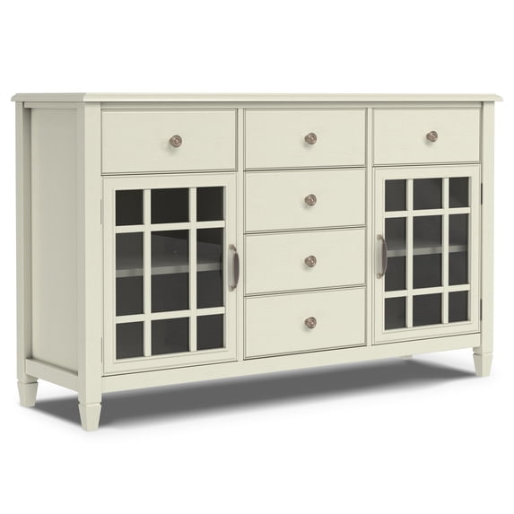 Simpli Home Connaught 60 inch Wide Solid Wood Traditional Sideboard Buffet in Antique White