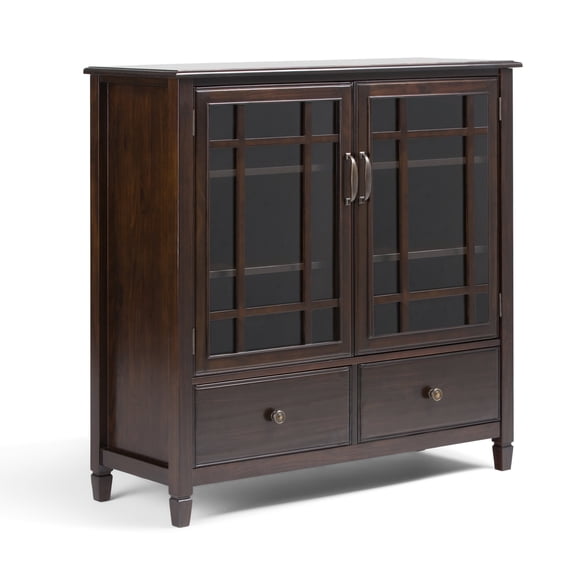 Simpli Home Connaught 46 inch Wide Solid Wood Traditional Tall Storage Cabinet in Dark Chestnut Brown