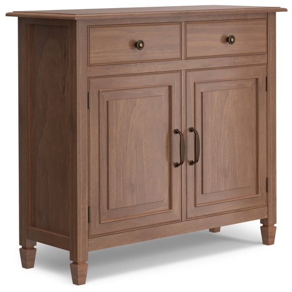 Simpli Home Connaught 40 inch Wide Solid Wood Traditional Entryway Storage Cabinet in Medium Saddle Brown