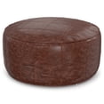 thumbnail image 1 of Simpli Home Connor 34 inch Wide Boho Round Coffee Table Pouf in Distressed Brown Genuine Leather, 1 of 6