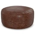 thumbnail image 1 of Simpli Home Connor Boho Round 34 inch Round Coffee Table Pouf in Distressed Brown Genuine Leather, 1 of 11