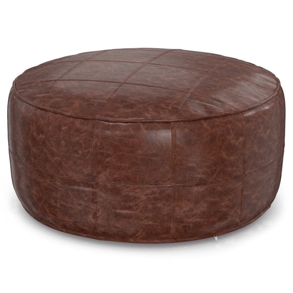 Simpli Home Connor 34W Round Top Stitch Pouf