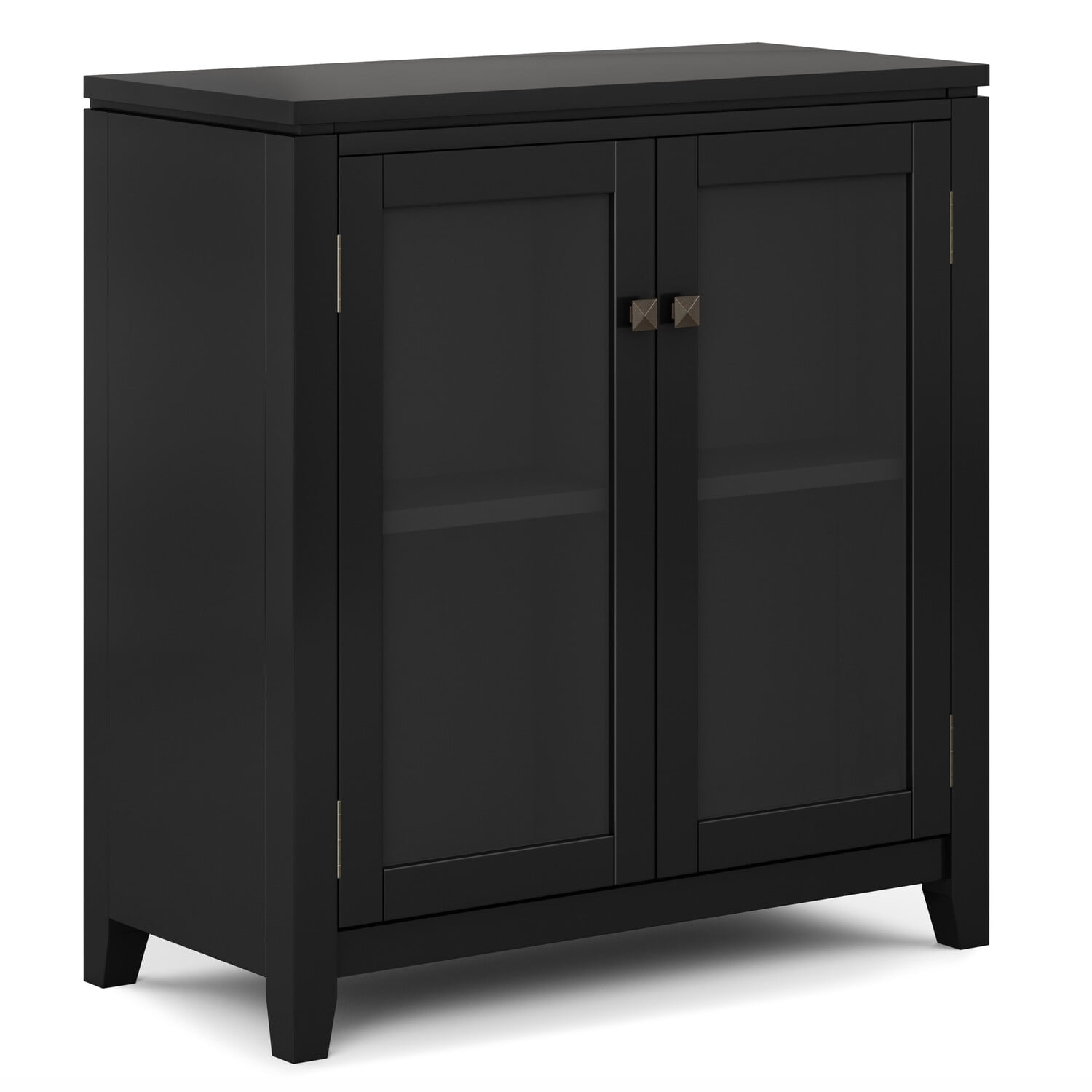 Black Solid Wood Low Storage Cabinet with Glass Doors
