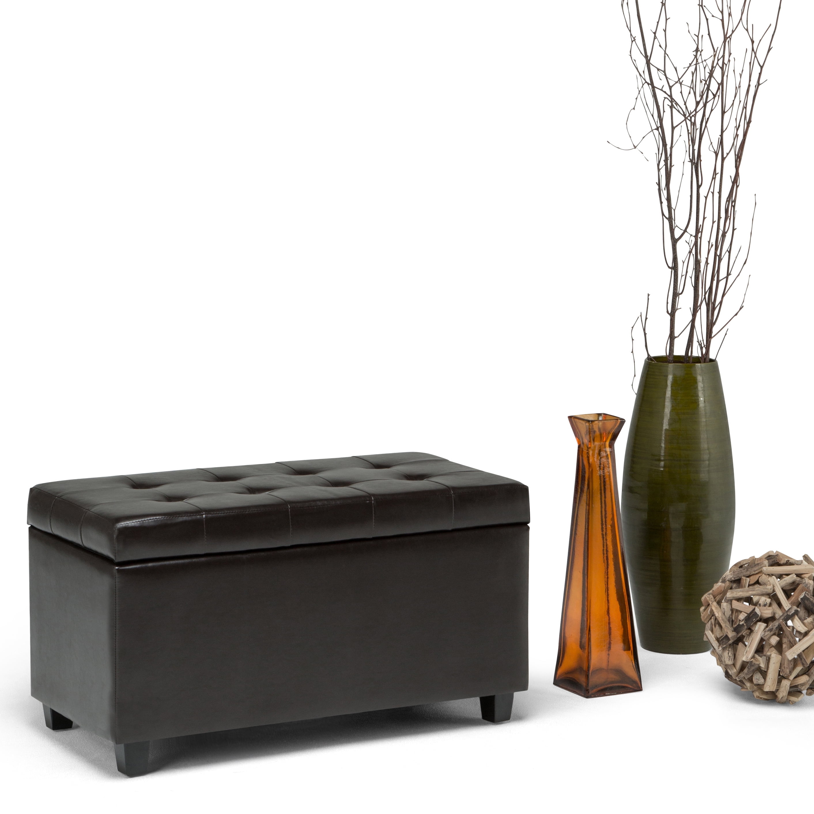 Tanners Brown Tufted Faux Leather Storage Footstool