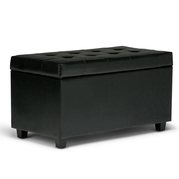 Cosmopolitan 34 in. W Rectangle Storage Ottoman in Midnight Black Faux Leather