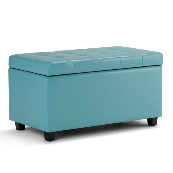 Cosmopolitan 34 inch Wide Storage Ottoman in Soft Blue Vegan Leather