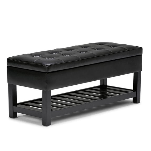 Cosmopolitan 44 inch Wide Rectangle Storage Ottoman Bench with Open Bottom in Midnight Black Vegan Leather