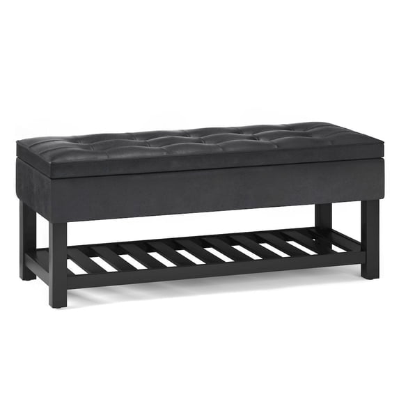 Simpli Home Cosmopolitan 44W Storage Ottoman Bench with Bottom Shelf