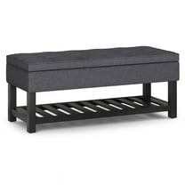Simpli Home Cosmopolitan 44" Transitional Rectangle Ottoman Bench in Gray Linen Look Fabric
