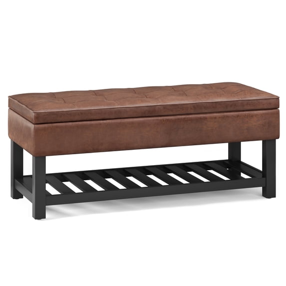 Simpli Home Cosmopolitan 44W Storage Ottoman Bench with Bottom Shelf