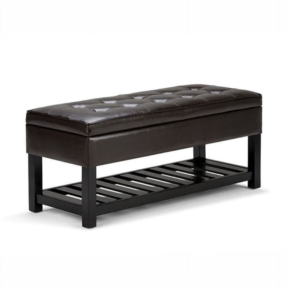 Cosmopolitan 44 inch Wide Rectangle Storage Ottoman Bench with Open Bottom in Tanners Brown Vegan Leather