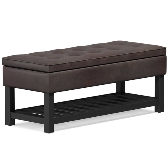 Cosmopolitan 44 inch Wide Rectangle Storage Ottoman Bench with Open Bottom in Distressed Brown Vegan Leather