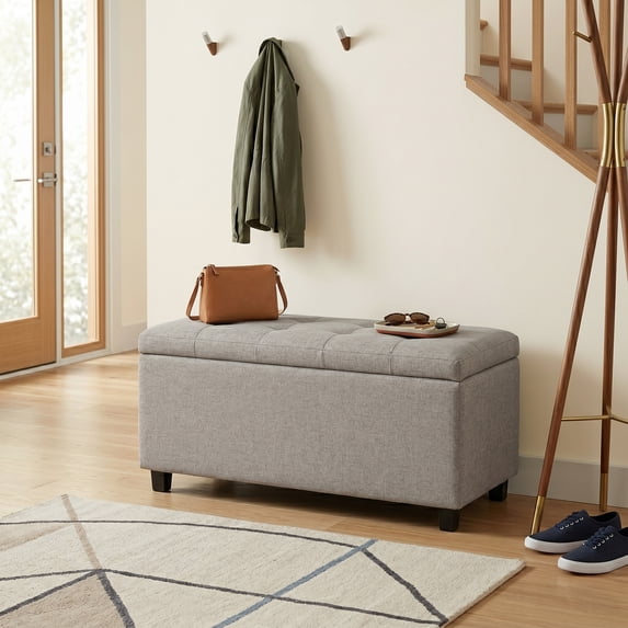 Cosmopolitan 34 in. W Rectangle Storage Ottoman in Cloud Gray Linen Look Fabric