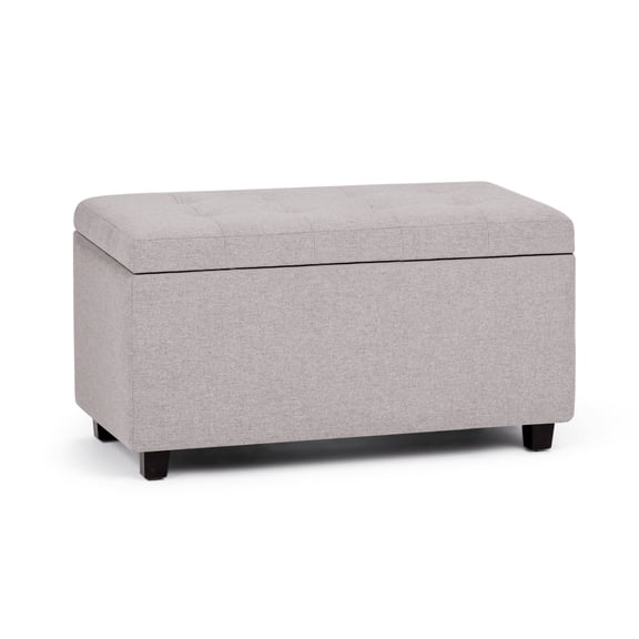 Cosmopolitan 34 inch Wide Transitional Storage Ottoman in Cloud Grey Linen-Look Fabric