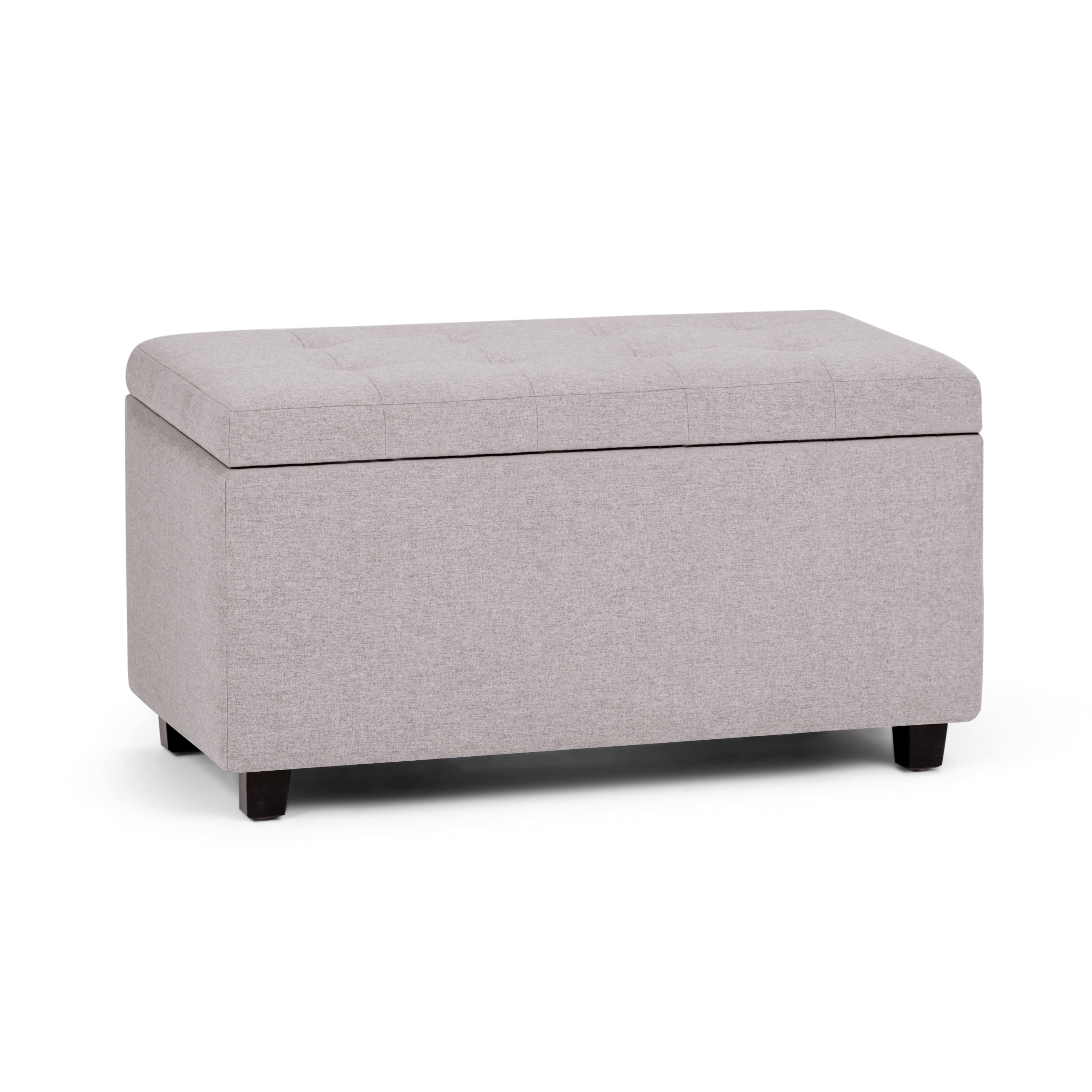 Cosmopolitan 34 inch Wide Transitional Storage Ottoman in Cloud Grey Linen-Look Fabric