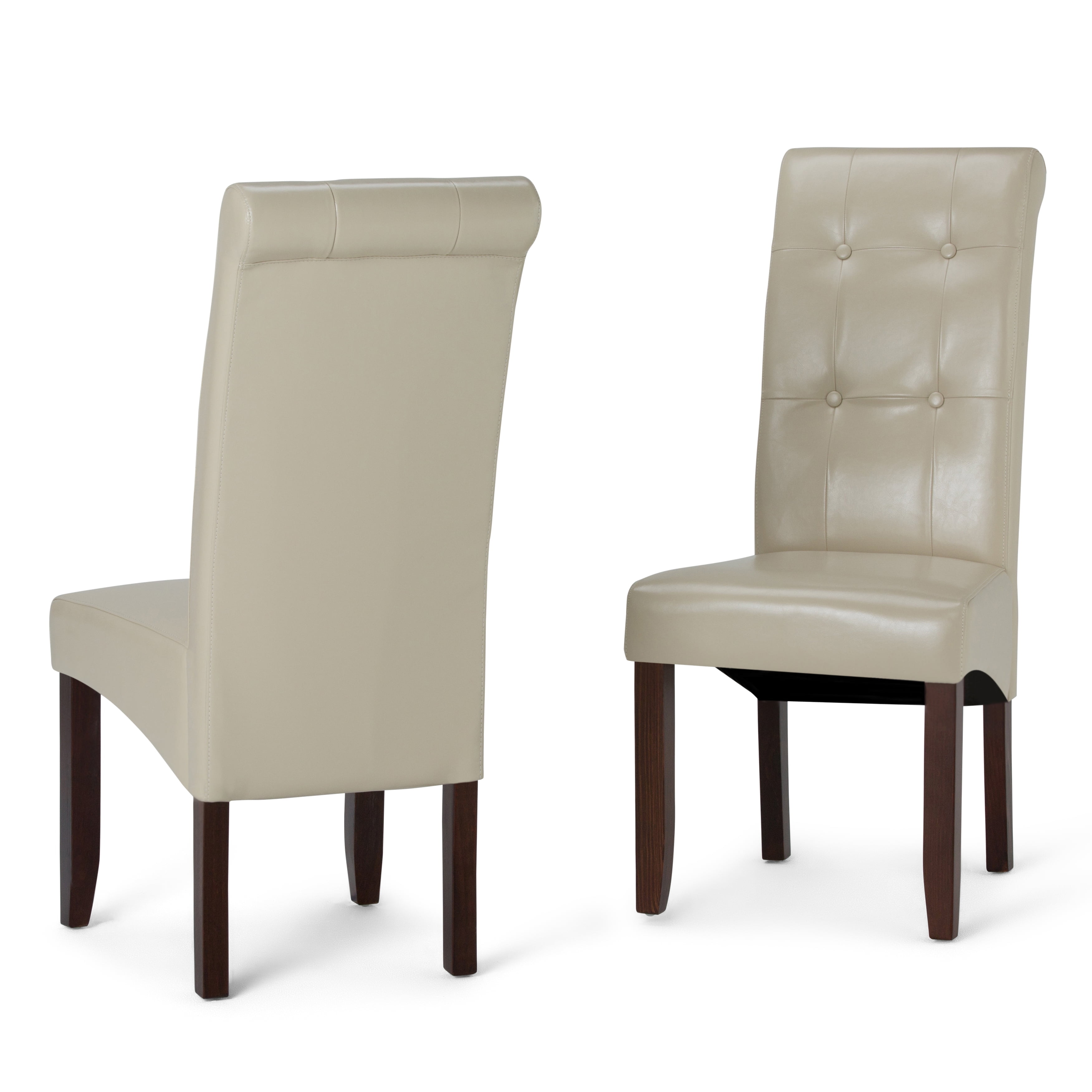 Satin Cream Faux Leather Upholstered Parsons Side Chair, High Back