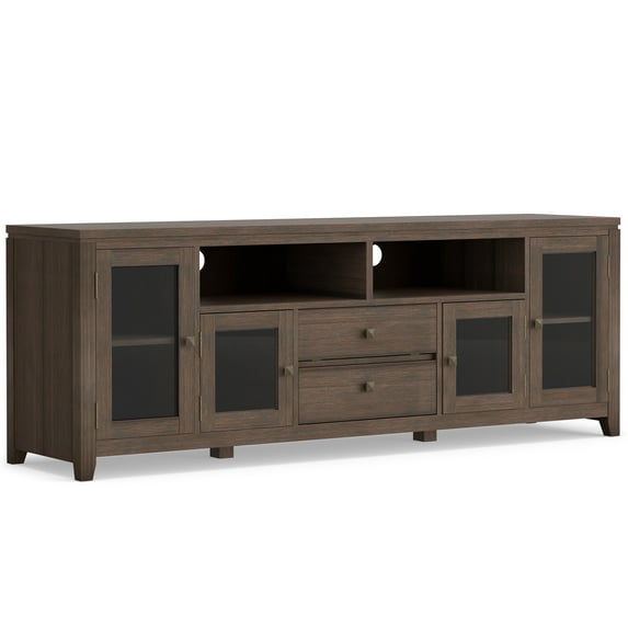 Cosmopolitan 72 inch Wide Solid Wood TV Stand in Farmhouse Brown For TVs up to 80 inches