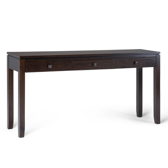 Simpli Home Cosmopolitan 60 inch Wide Solid Wood Contemporary Wide Console Sofa Table in Mahogany Brown