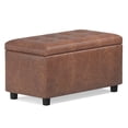 thumbnail image 1 of Cosmopolitan 34 inch Wide Storage Ottoman in Distressed Saddle Brown Vegan Leather, 1 of 6