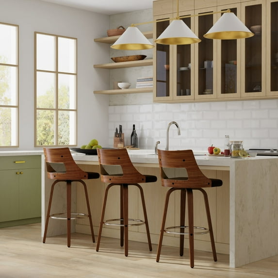 Simpli Home Dallyn Contemporary Swivel Bar Stool (Set of 2) in Black PU faux leather