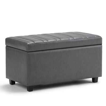 Simpli Home - Darcy Rectangular Traditional Wood/Polyurethane Faux Leather Bench Ottoman With Inner Storage - Stone Gray