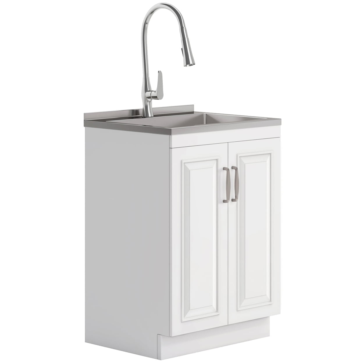 Darwin White 24 Inch Laundry Cabinet with Stainless Steel Sink