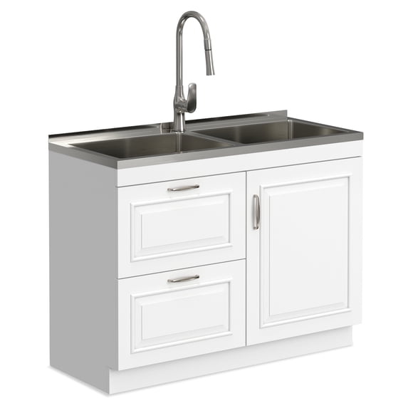 Simpli Home Darwin All-In-One 46-inch Laundry Utility Sink and Cabinet