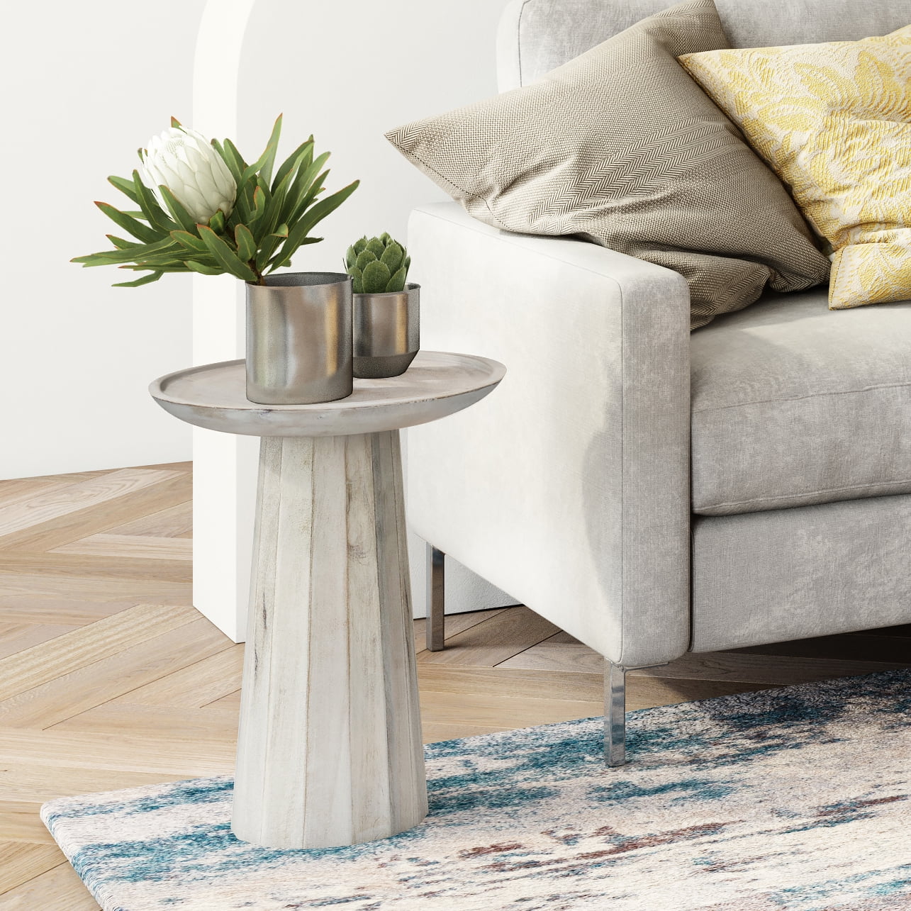 Dayton 13" White Wash Solid Mango Wood Round Accent Table