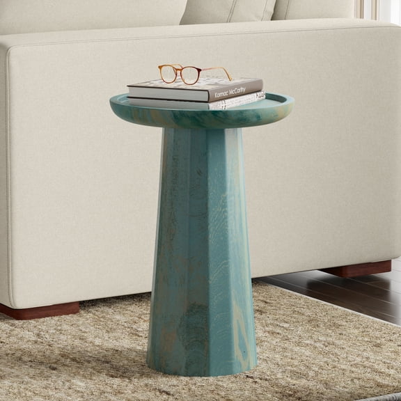 Dayton 13 inch Wide Solid Mango Wood Contemporary Wooden Accent Table in Teal Wash