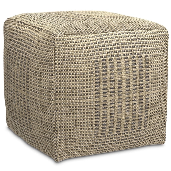 Simpli Home Delilah 18 inch Wide Contemporary Square Pouf in Natural Handwoven Jute